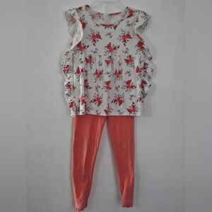 Floral two piece set in coral‎ and white size 5t